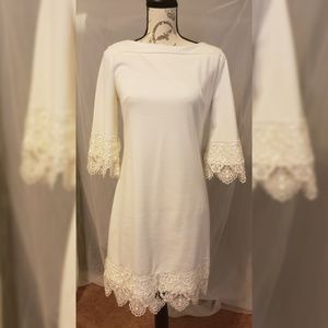Lace trim cream dress